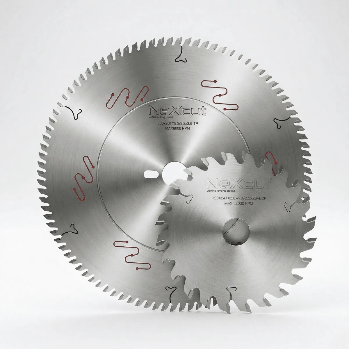 Nexcut Panel Saw Solid Scoring Blade Set – 300 × 96T + 120 × 22mm – 24T